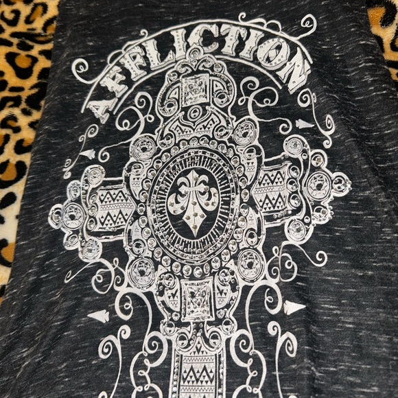 Affliction Rhinestone Gothic Grey Tank Top - Picture 2 of 3